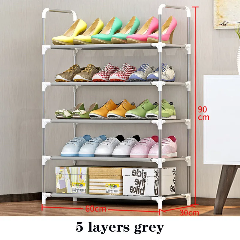 5 layer grey DIY стеллаж для хранения обуви 3/4/4/6/7 слой нетканый материал обувной шкаф полки домой Дверь прихожей обувь Органайзер подставка держатель полки - Цвет: 5 layer grey