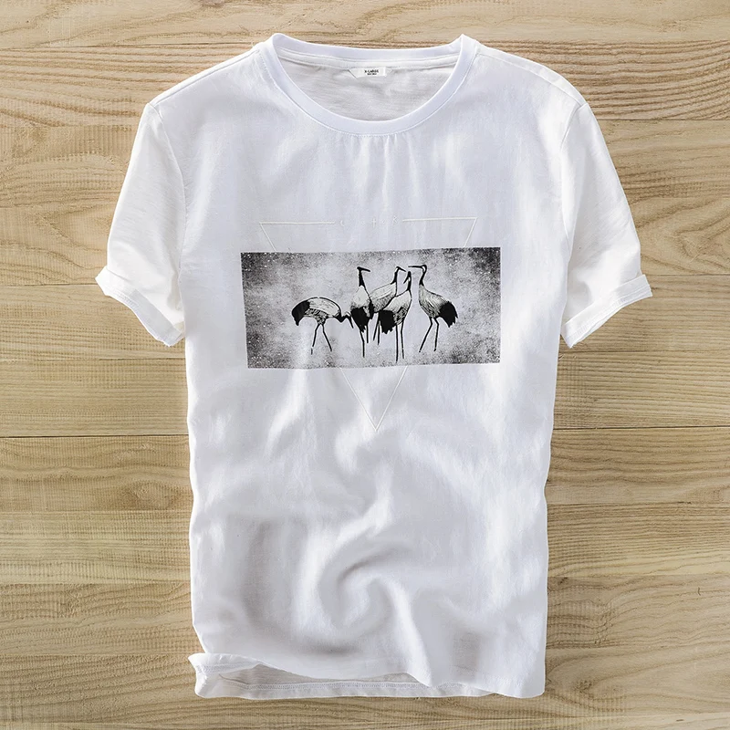 

2018 Summer men's linen short-sleeved T-shirt round neck loose t shirt men brand fashion tshirt mens M-3XL camisa camiseta