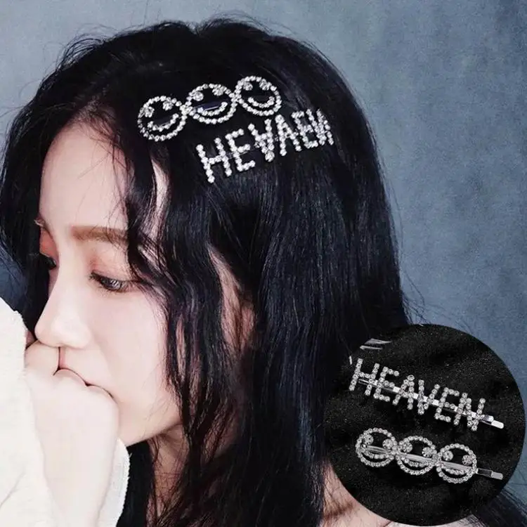 MENGJIQIAO, корейские трендовые аксессуары для волос, полные стразы, улыбающееся лицо, буквы, шпильки для волос для женщин, свадебные аксессуары для волос