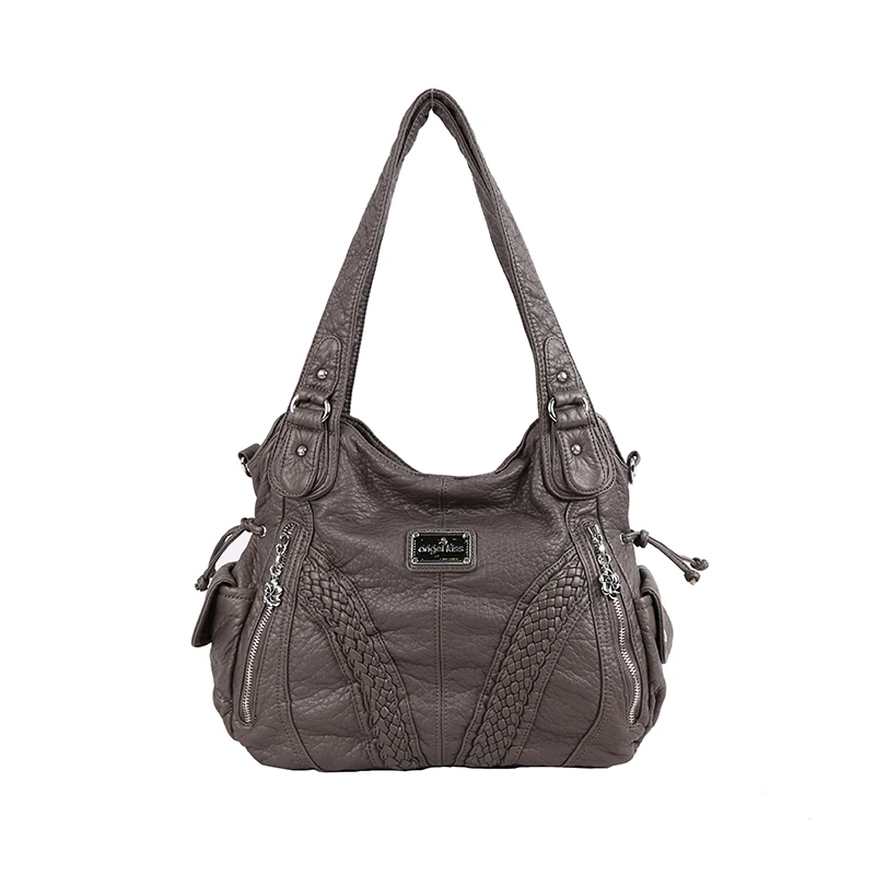 Angelkiss Для женщин Top handle Satchel Сумки Сумка Tote из стираной кожи Кошельки Сумка - Цвет: Grey