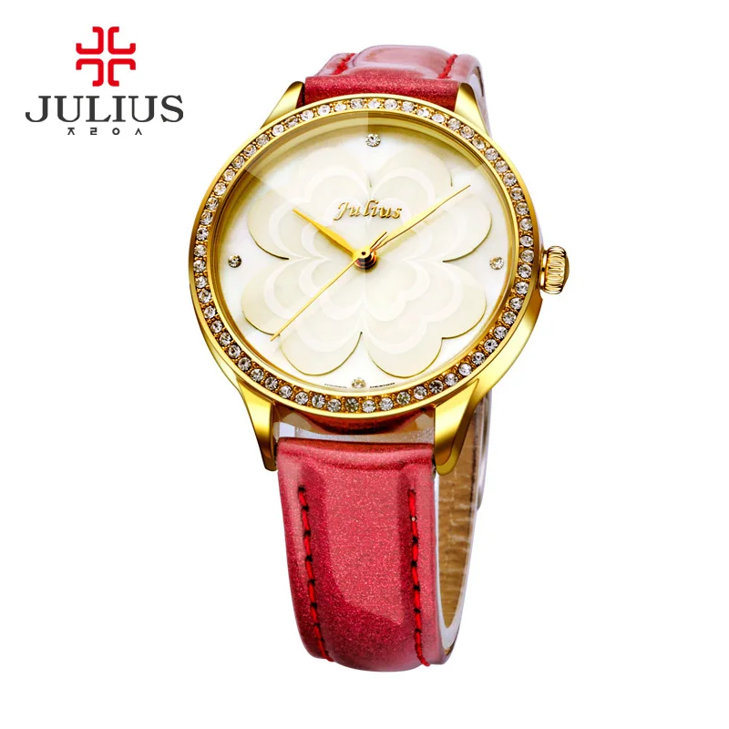 Розовые часы JULIUS с цветами Романтичный подарок женские прозрачные со стразами