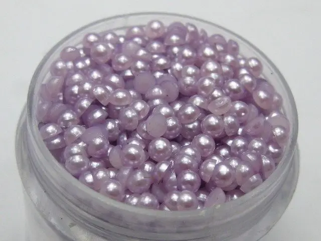 

2000 Purple Half Pearl Gems Flatback Bead 3mm Nail Art Tips +Storage Box