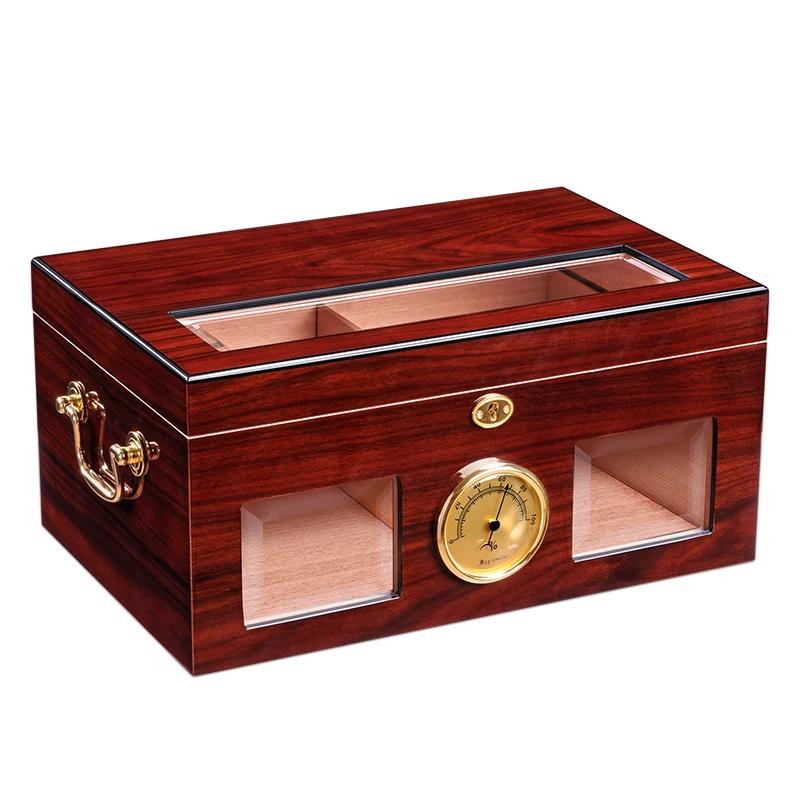 

Cigar Box Transparent skylight Large Capacity Cedar Wood Cigar Humidor with humidifier and hygrometer HH-02