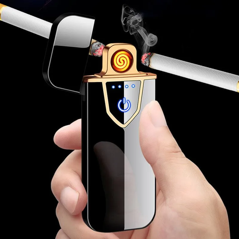 Новая сигарета с зарядкой от USB Зажигалка сенсорный переключатель двухсторонняя Зажигалка ветрозащитные беспламенные электронные зажигалки