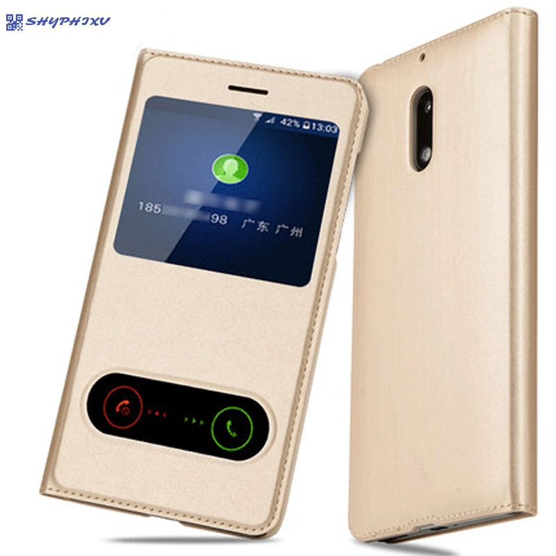 Кожаный чехол книжка SHYPHIXV для Nokia 6 из искусственной кожи с двумя окошками Nokia6 5