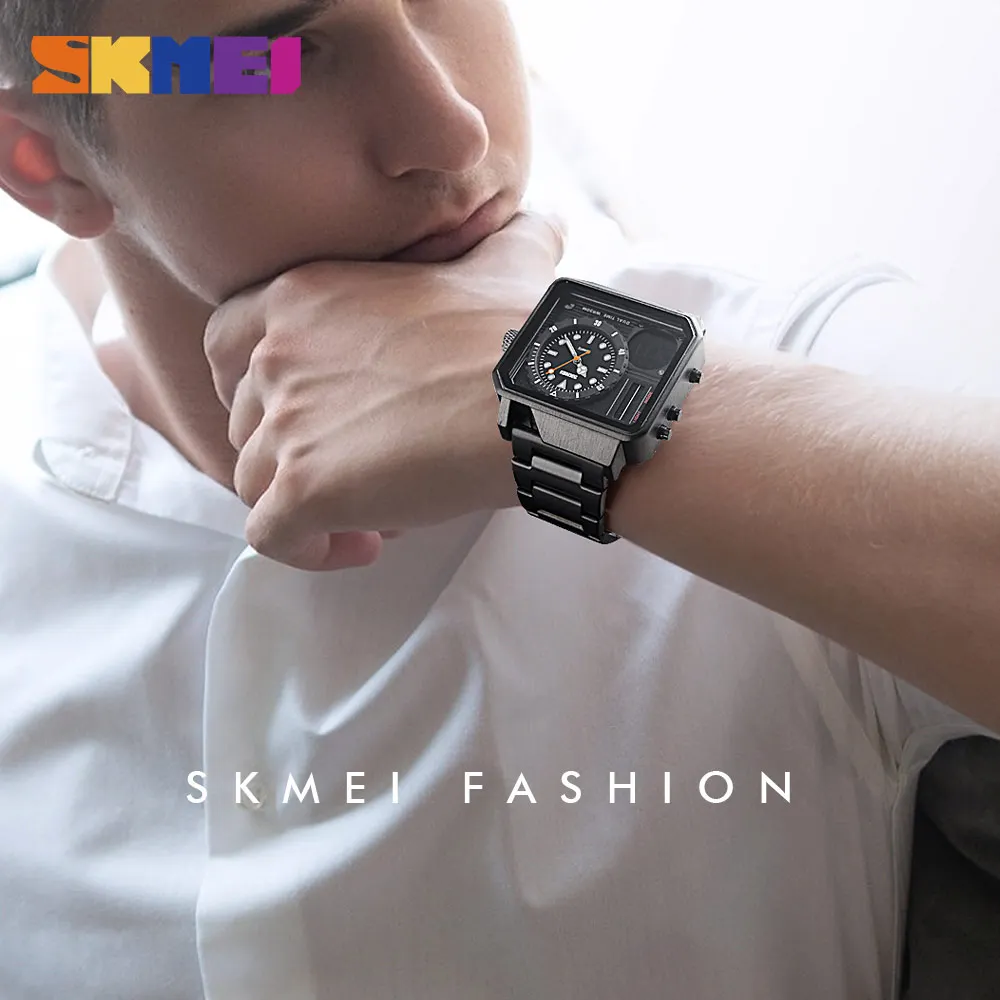 SKMEI часы мужские золотые цифровые электронные из нержавеющей стали наручные