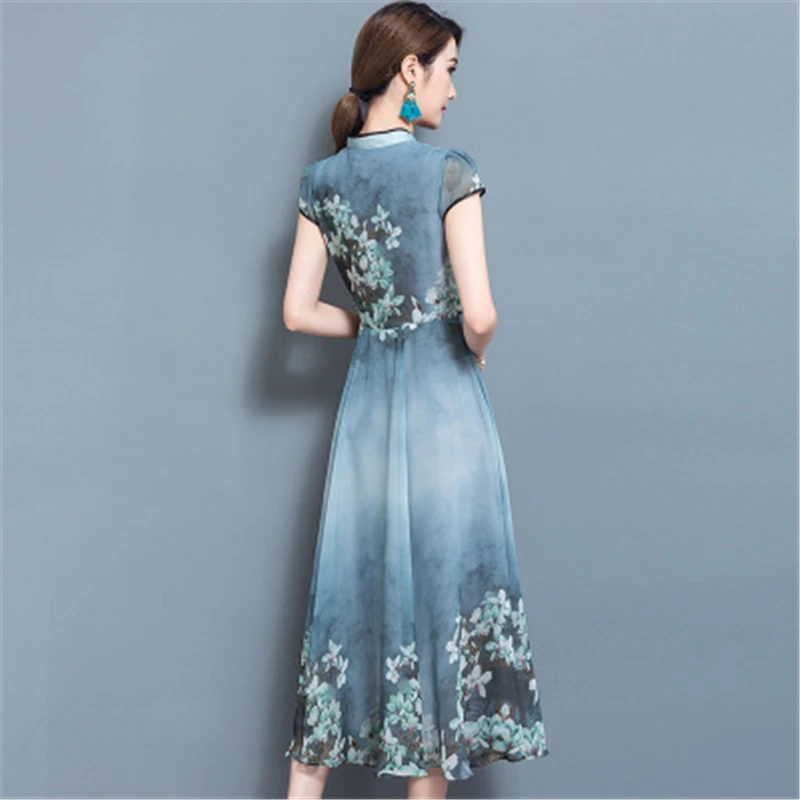 Новое Женское летнее платье Qipao элегантное винтажное праздничное шифоновое