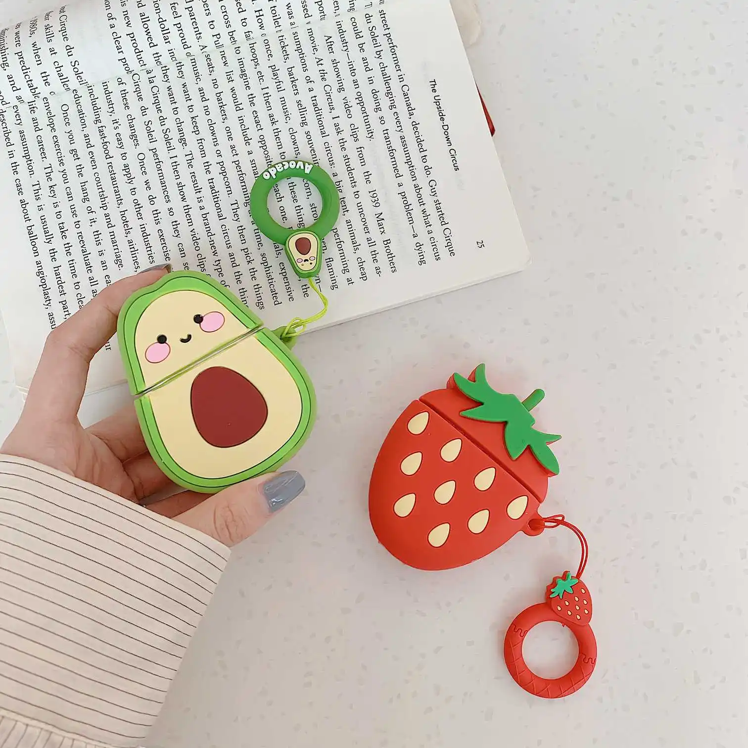 Чехол для AirPods с милым рисунком персика авокадо, с петлей, мультяшный чехол для беспроводных наушников Air pods2, силиконовый чехол для наушников