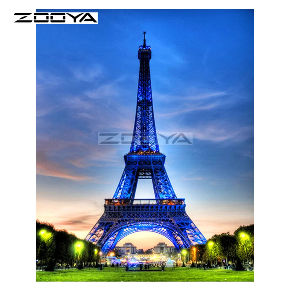 ZOOYA 5D DIY Алмазная башня деревья архитектура пейзаж Картина Вышивка крестом