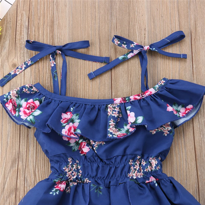 Летняя одежда для маленьких девочек хлопковые платья с открытыми плечами и