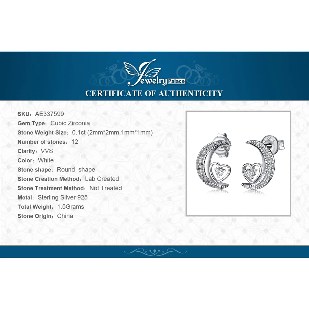 JewelryPalace Heart Moon CZ Dangle Drop Earrings 925 Sterling Silver For Women Korean Earings Fashion Jewelry 2020 | Украшения и
