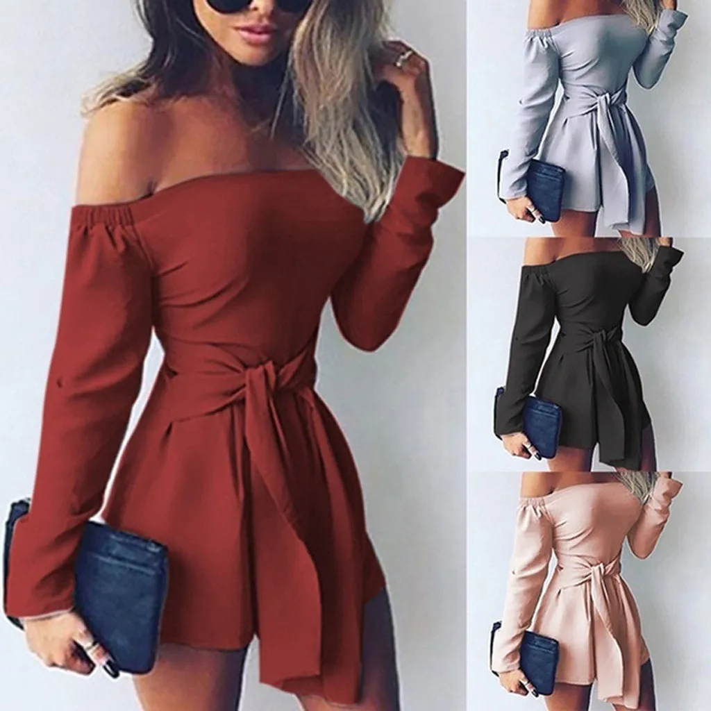 

Womail bodysuit Women Summer Fashion Female Playsuit Off Shoulder Long Sleeve Overalls Shorts Rompers Jumpsuit fashion2019 M515