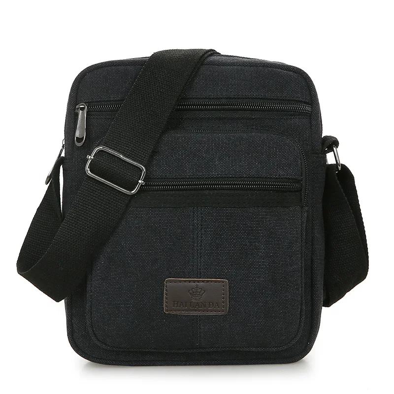 

Preppy Style Shoulder Bag 100% Cotton Solid Contracted Joker Messenger Bag for Men More Zippers Crossbody Bag Black Leisure Bag