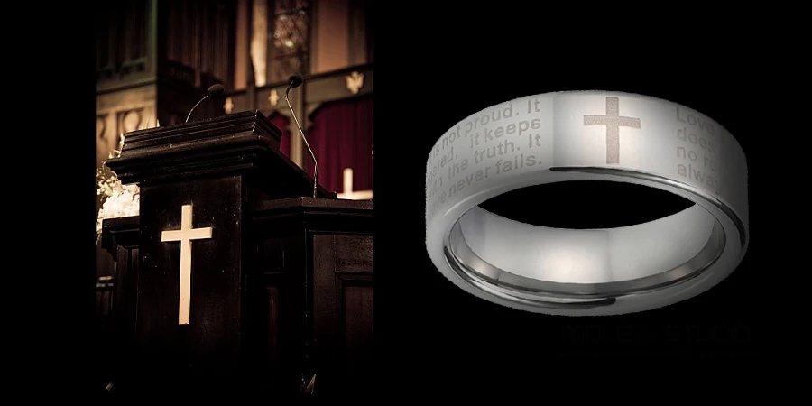 Knightode вольфрамовое кольцо с лазерной гравировкой христианскими надписями крест