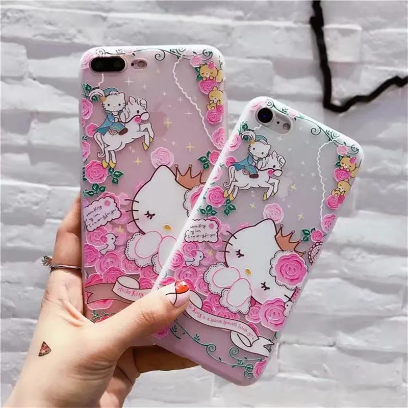 СПС iPhone 8 роскошный 3D милый мультфильм телефон чехол для 6 6s 7 Plus hello kitty ТПУ Мягкий
