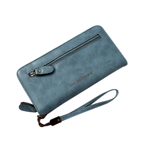 Light Blue Длинный женский кошелек, простой модный кошелек из искусственной кожи с буквами, кошелек для монет, держатель для карт, сумочка, Одноцветный клатч на молнии, портативные сумки - Цвет: Light Blue