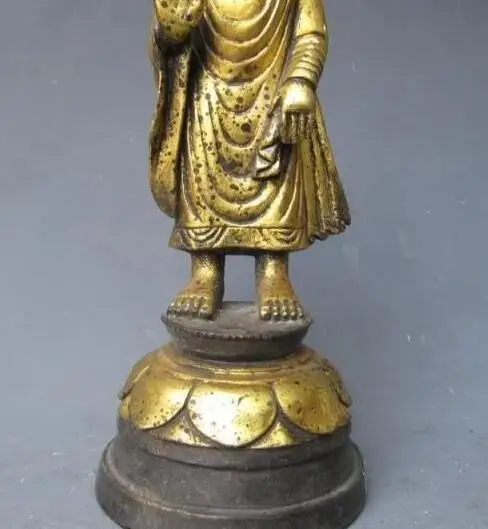 9.5&quotChina Buddhism Temple Old Bronze Gild Northern Wei Ru Lai Buddha Statue |
