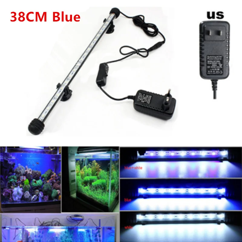 38CM Blue Аквариум для рыбок 9/12/15/21 Светодиодный светильник синий/белый 18/28/38/48 см бар цветная(RGB) подводная дистанционного Водонепроницаемый лампа на прищепке Декор штепсельная вилка стандарта США - Цвет: 38CM Blue