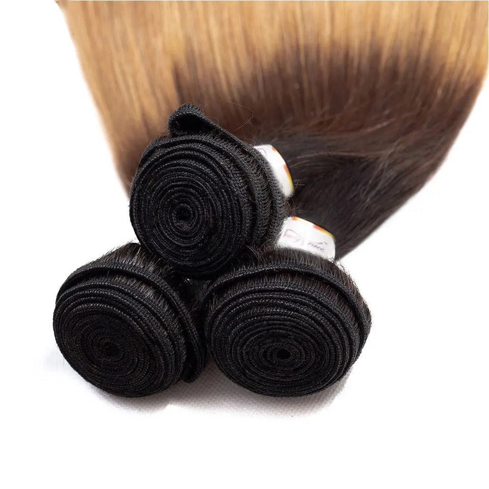 Бразильский Прямо Человеческих Волос пряди волос с закрытием блондинка Связки