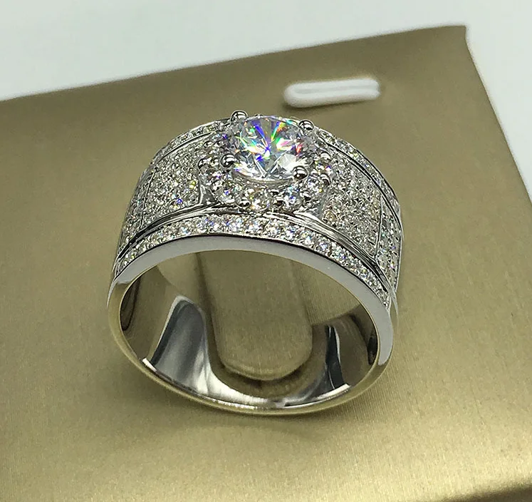 Stunning Luxury Jewelry Drop Shipping High Quality 925 Sterling Silver Pave Full 5A Zirconia CZ Eternity Women Men Wedding Ring |