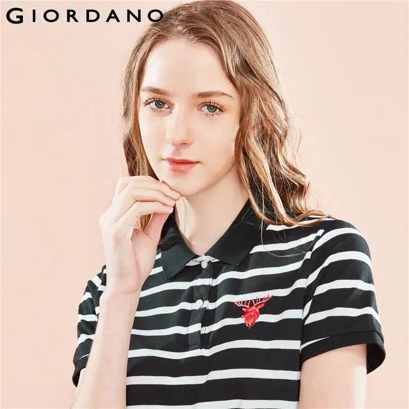 Giordano женская футболка Polo с короткими рукавами и вышивкой оленьей головы на груди