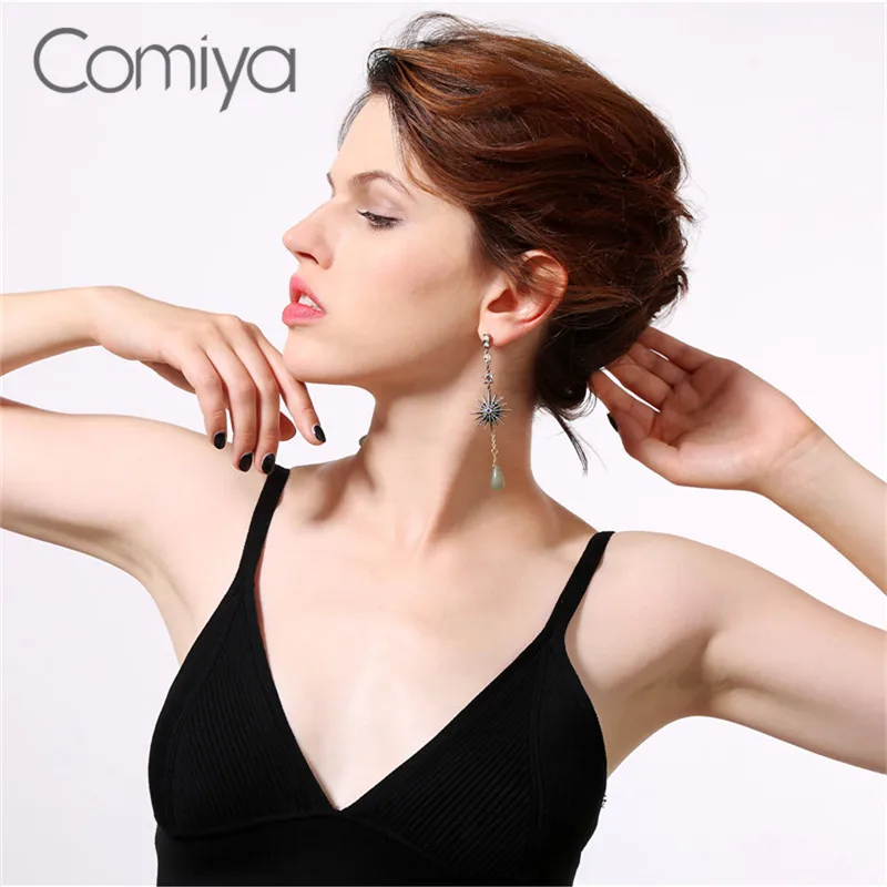 Бренд Comiya, серьги для женщин, звездный узор, длинный цинковый сплав, Букле д 'Орель, камень, Хрустальная мозаика, подвески в виде капель воды, серьги