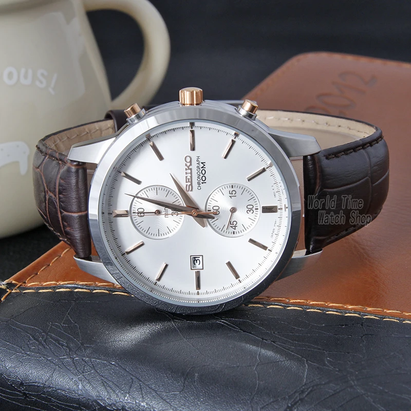 Seiko часы мужские Топ люксовый бренд спортивные наручные часы солнечные часы кварцевые часы наручные мужские Хронограф Relogio Masculino SNN