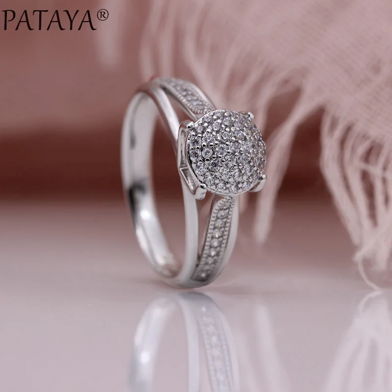 PATAYA, новинка, микро-воск, инкрустация, Круглые, Роскошные, женские кольца, 585, розовое золото, белый цвет, свадебная мода, ювелирное изделие, натуральный циркон, полое большое кольцо
