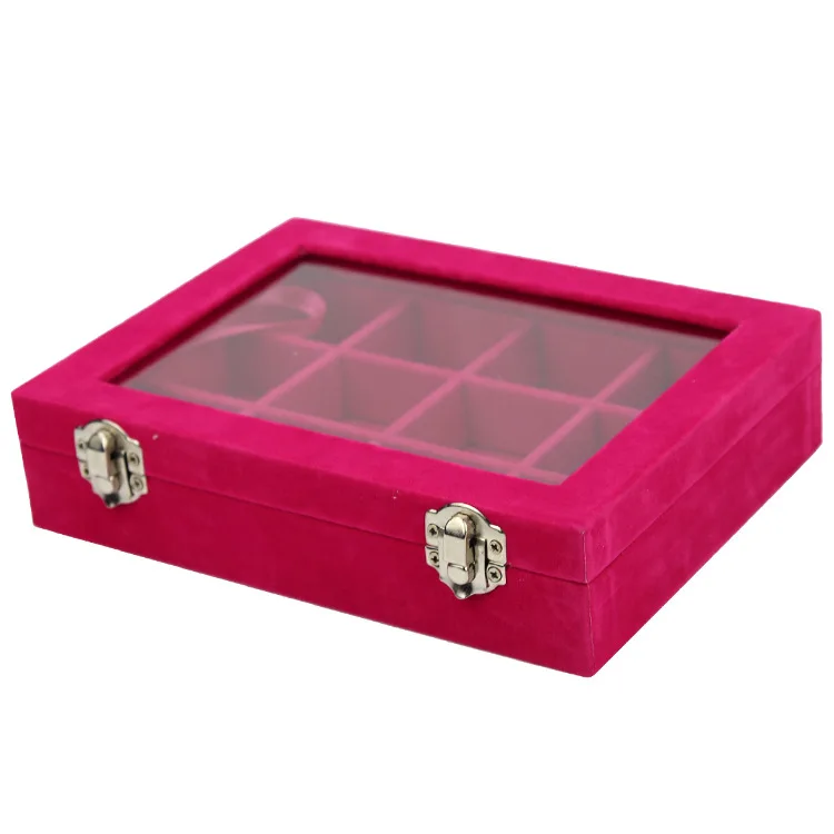 Черный/красный бархатный ящик для хранения с 12 отделениями женские аксессуары
