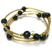 7 5 8 inches 8 9mm black natural baroque freshwater pearl women memory wire wrap bracelet