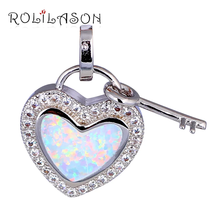Дешевые модные изделия Сердце Ключевые Дизайн Белый огненный опал Серебро