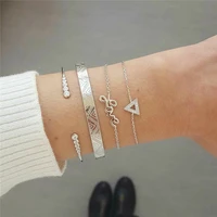 free shipping crystal cuff bracelet set gift jewelry geometric triangle charm bracelets wide metal cuff bangles for women