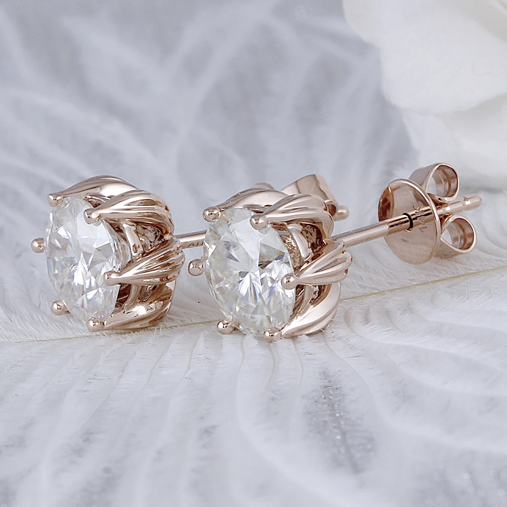 DovEggs 14K 585 розовое золото 2ctw 6 5 мм цвет GH Moissanite бриллиантовые серьги гвоздики для