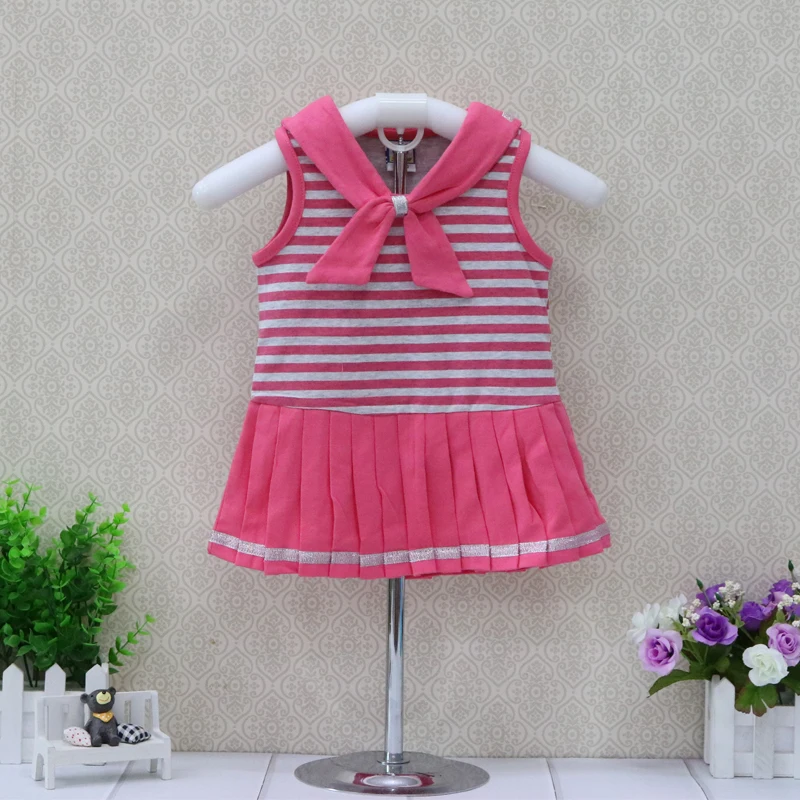 2021 Little Q sleeveless striped baby girl summer cotton dress pink princess children underwear kid girls clothing | Детская одежда и
