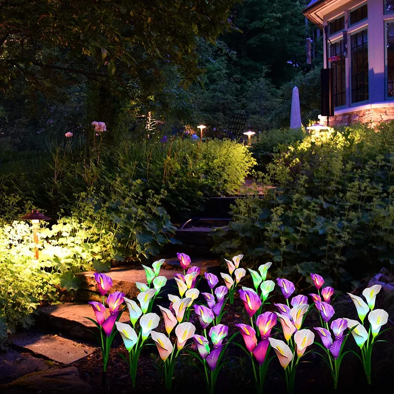 Outdoor Solar Garden Lights Led Powered Stake Path With 8 Calla Lily Flower Multi-Color Changing S | Лампы и освещение