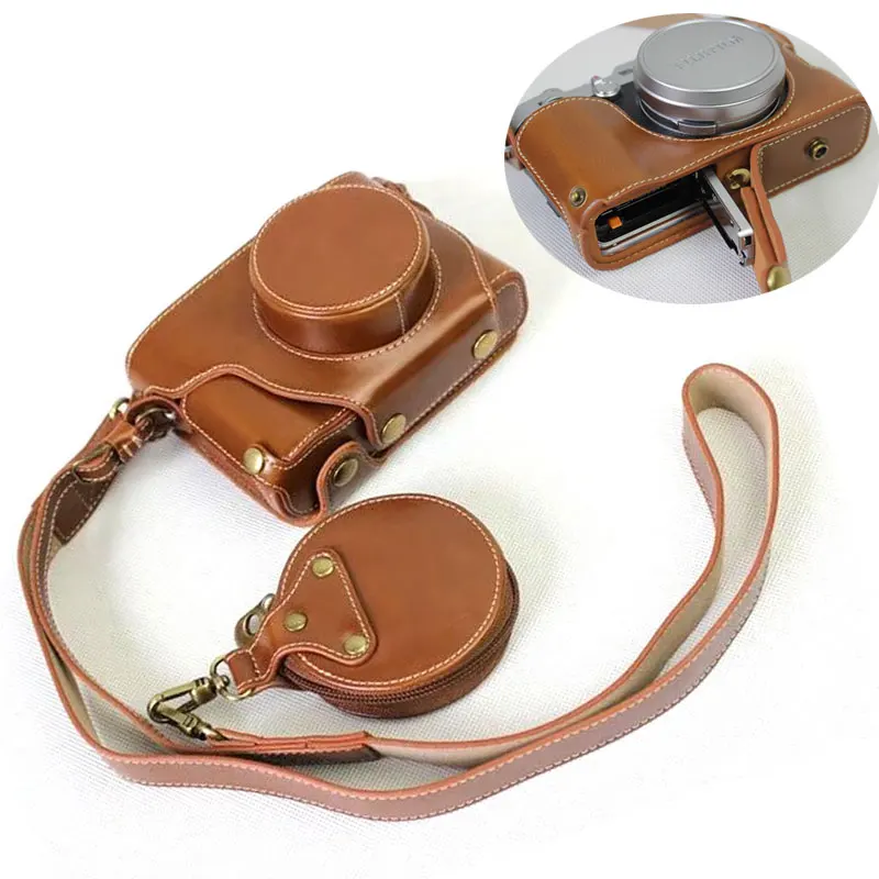 Роскошный чехол из искусственной кожи для камеры Fujifilm X100F Fuji с отверстием батареи