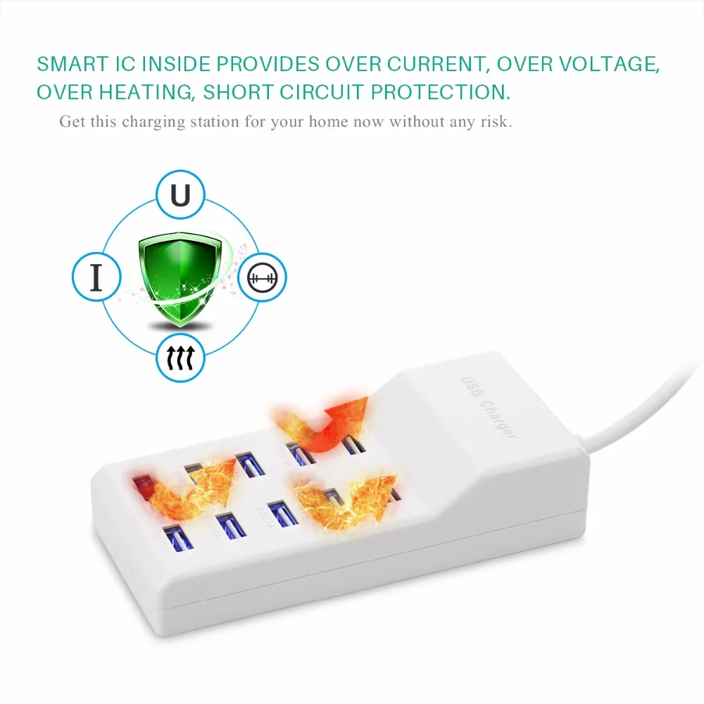 Зарядное устройство Powstro с 10 USB портами 60 Вт А|usb phone charger|iq chargerphone charger |