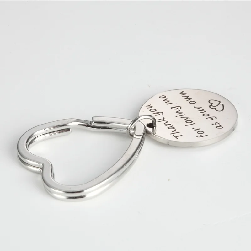 

Stainless Steel "Thank You For Loving Me As Your Own" Charm Keychain Bag Pendant Heart Birthday Thanksgiving Day Christmas Gift