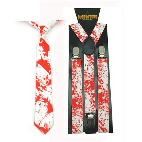 Подтяжки для брюк, набор с галстуком-бабочкой для мужчин и женщин, образные Y-образные подтяжки с красными узорами в виде крови вампира 3 дюйма, комплект с галстуком