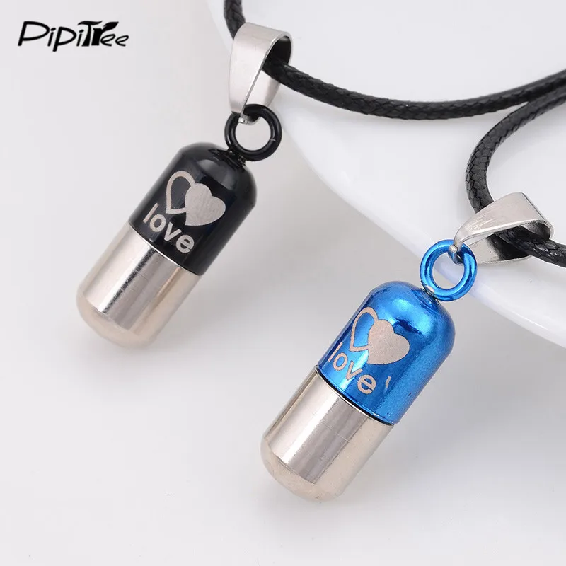 2 шт. пара ожерелья для влюбленных пар в капсулах кожаное ожерелье с цепочкой виде