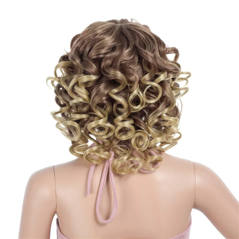 MSI Wigs Омбре блонд вьющиеся короткие парики с челкой черный синтетический термостойкий парик для женщин смешанные цвета женские волосы - Цвет: Блондинка
