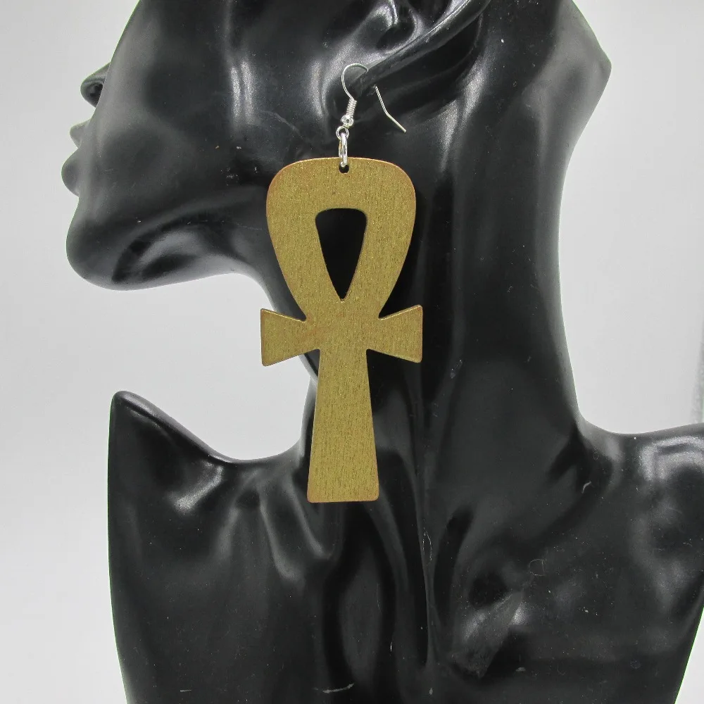 

Free shipping 10pairs/lot !!Gold African Ankh Wood Earrings