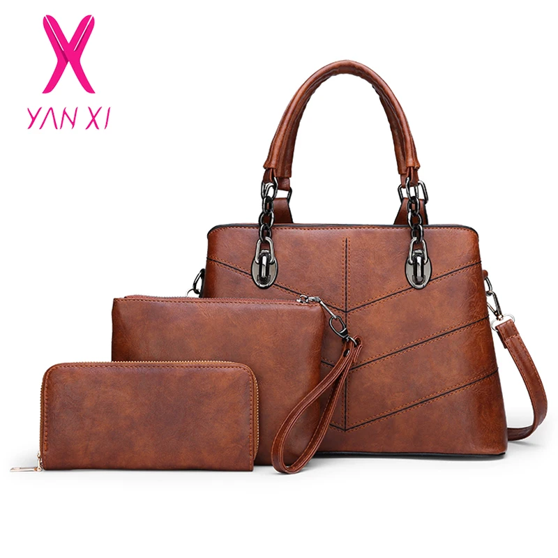 YANXI Новинка 2018 комплект женских сумок из 3 предметов кожаная сумка женские