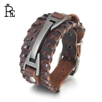 re vintage black brown punk mens cuff bracelets bangles braided leather bracelet charm male men jewelry accessories j35