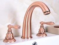 basin faucet 3 hole bathroom sink faucet deck mounted cold hot antique red copper sink faucet mixer tap zrg065