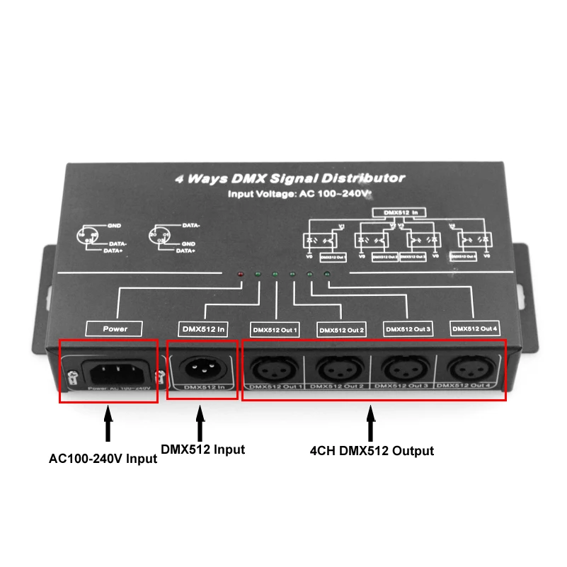 4CH/8CH светодиодный DMX контроллер усилитель AC100/240 V распределитель сигналов DMX работать с светодиодный DMX контроллер 512 консоли и DMX декодер