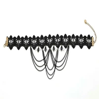 fashion royal woman black beads fringe lace choker necklace wave chain vintage pendants gothic girls neck collar accessories