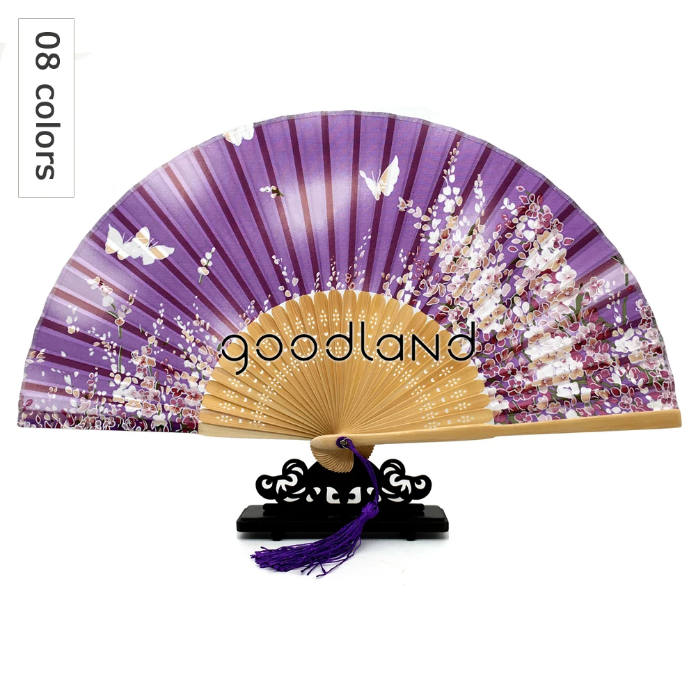 

Wholesale Free / Drop Shipping 100pcs/lot Chinese Mixed Color Blossom Flower Print Poetry Silk Hand Fans Wedding Decoration