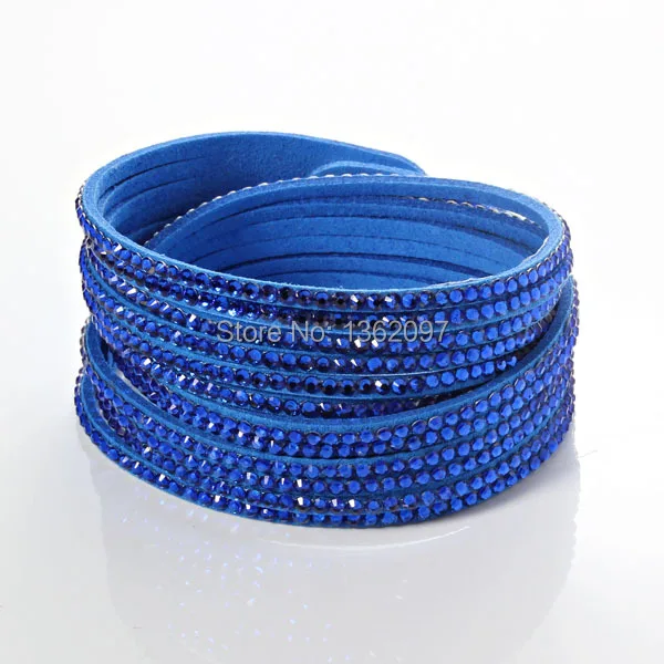 fashion royal blue crystal unisex slake leather snap bracelet with rhinestones retail 5pcs/lot free ship | Украшения и аксессуары