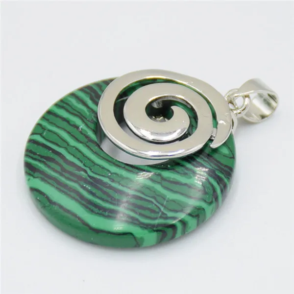 Malachite Натуральный камень тигровый глаз Подвески для ожерелья круглый полый спиральный фиолетовый розовый кристалл содалит авантюрин опал рейки ювелирные изделия - Окраска металла: Malachite